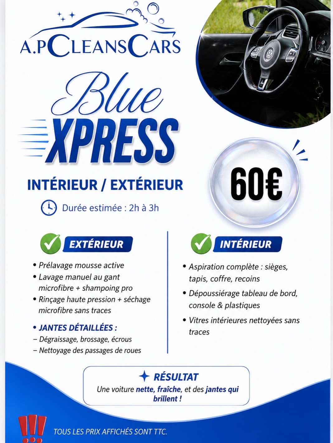Fiche illustrée de la prestation Blue Xpress
