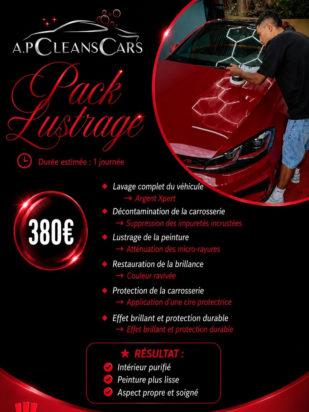 Fiche illustrée de la prestation Pack Lustrage